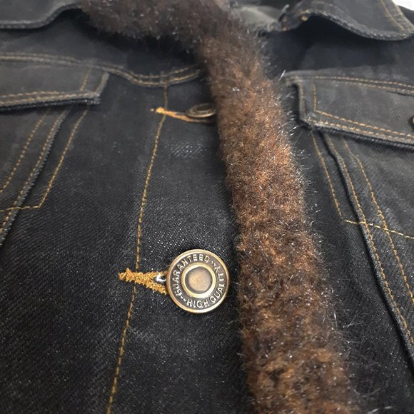 St. John's Bay Black Light-wash Denim Brown Faux Fur Trim Vest - Picture 4 of 14